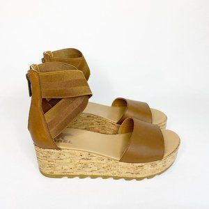 Sorel Cameron Flatform Ankle Strap Wedge Sandal Brown Size 8